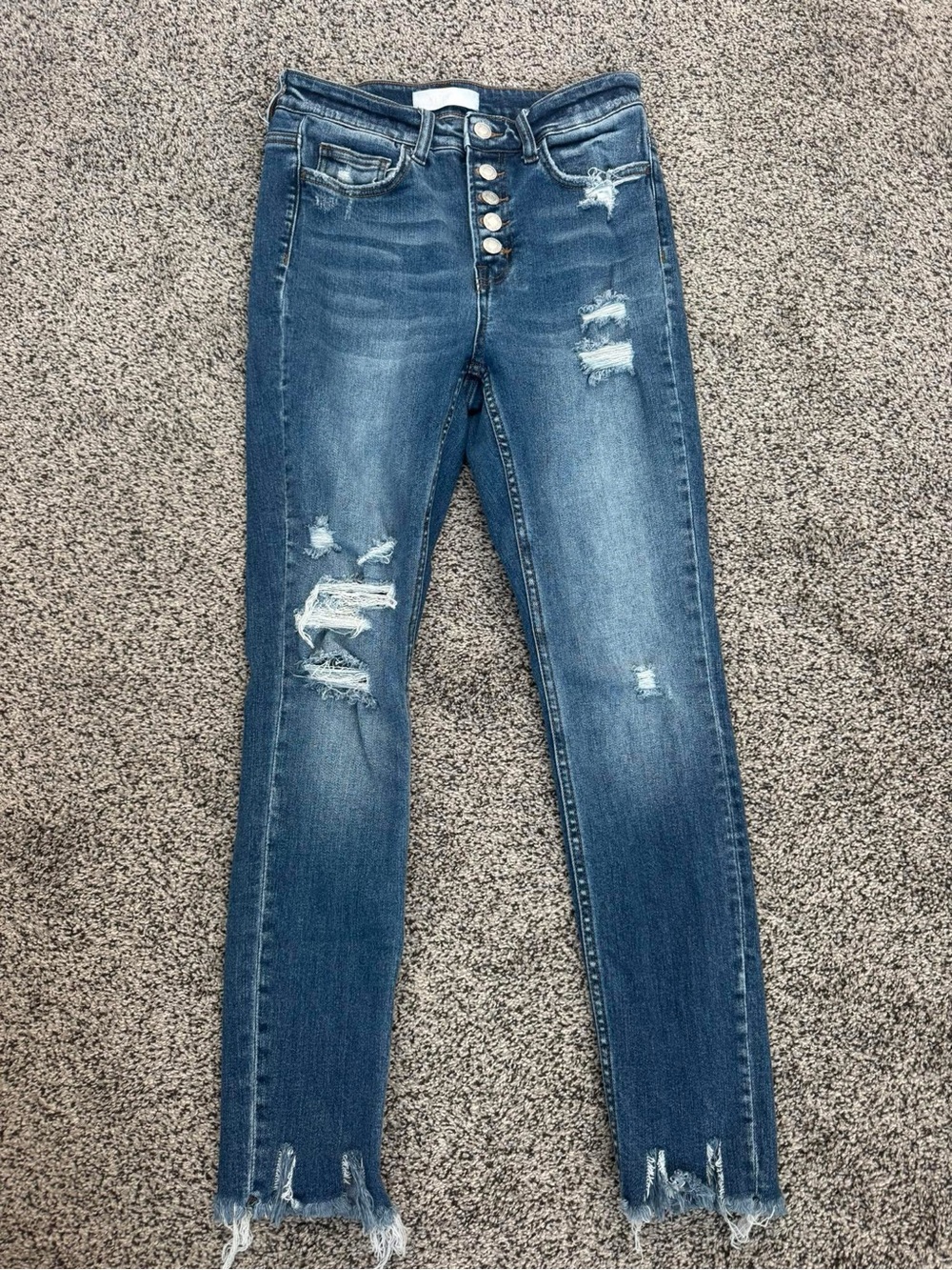 Women’s Distressed High-Rise Button-Fly Skinny Jeans - Blue